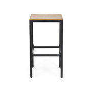 Set of two Noble House outdoor bar stools with slat design and sturdy metal frames, ideal for patio or outdoor bar seating.