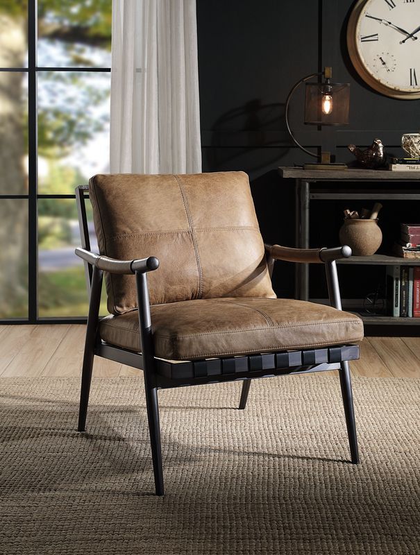 Anzan - Accent Chair - Berham Chestnut Top Grain Leather & Matt Iron