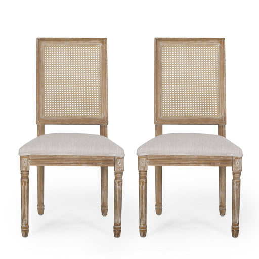 French Country Dining Chair With Rectangular Cane Backrest And Smooth Upholstered Seating - R&R Furniture Gallery (Fountain Valley, CA)