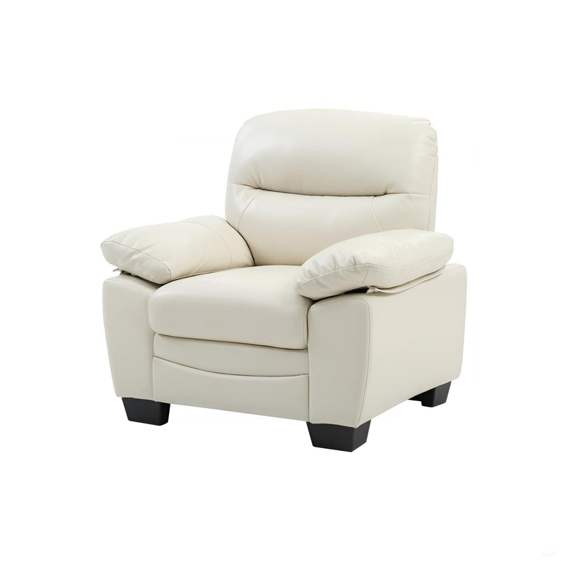 Glory Furniture Marta arm chair with plush upholstery and wooden legs, stylish seating for living room or lounge area.