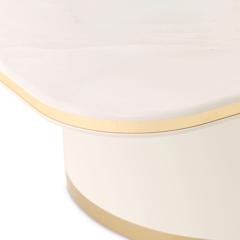 Michael Amini Gineverra rectangular cocktail table with sleek wooden surface and modern design.