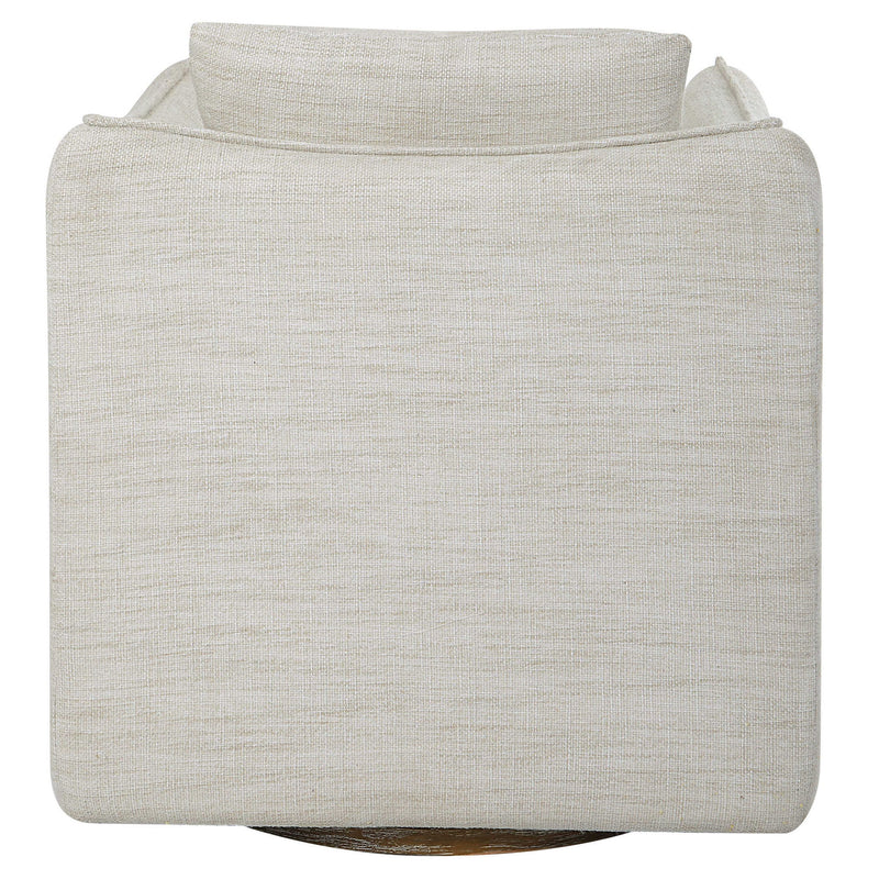 Silver Corben Swivel Armchair by Uttermost with a modern design and cushioned seat for comfortable seating.