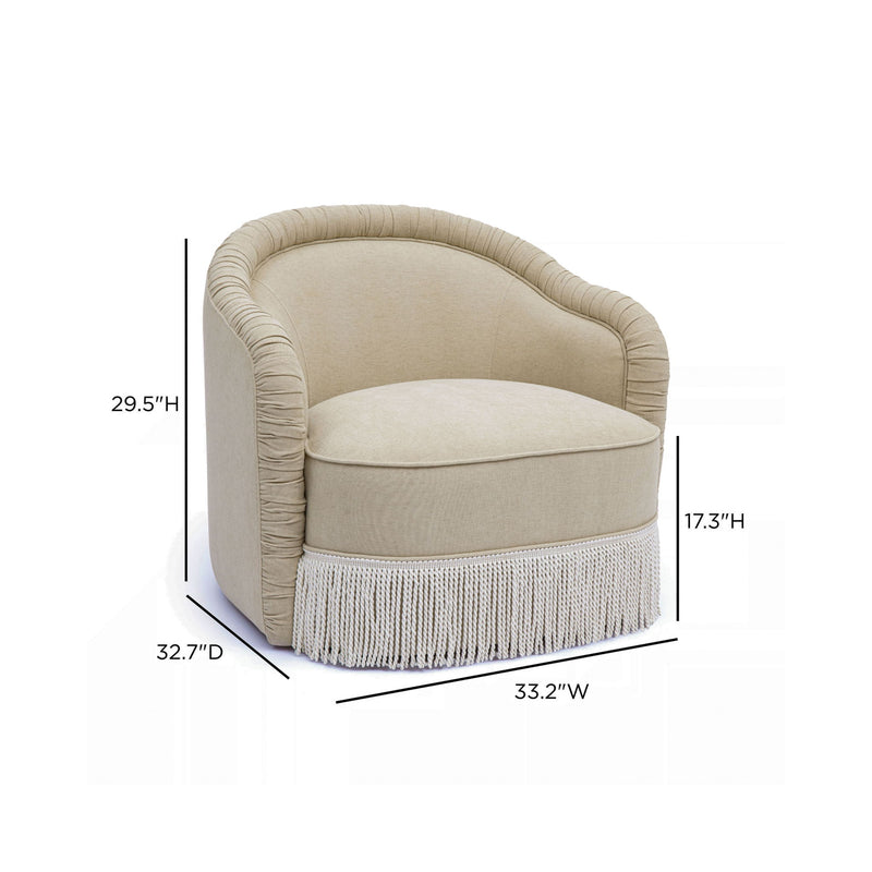 Tan Pamela Chenille Tassel Lounge Chair by TOV Furniture, accent chair with soft chenille fabric and decorative tassels.