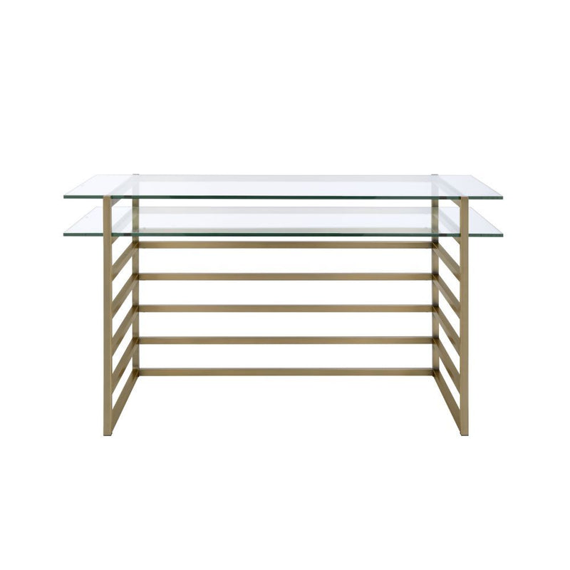 Shona - Writing Desk - Clear Glass Top & Antique Gold - R&R Furniture Gallery (Fountain Valley, CA)