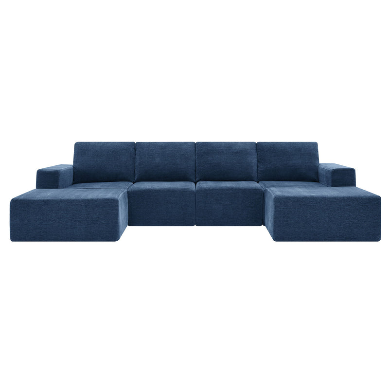 Modular U Shaped Sectional With Ottomans, Luxury Cloud Floor Couch With Deep Seat Fully Compressed Upholstered Sofa - R&R Furniture Gallery (Fountain Valley, CA)