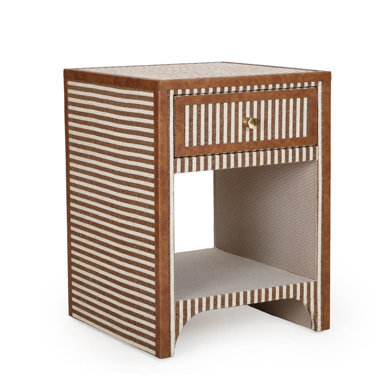 Kora cotton jute accent nightstand by TOV Furniture with a modern design, featuring a textured cotton and jute surface and wooden legs.