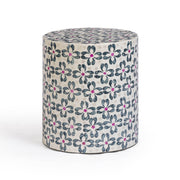 Lorna - Capiz Shell Motif Stool - Aqua Floral - R&R Furniture Gallery (Fountain Valley, CA)