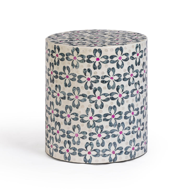 Lorna - Capiz Shell Motif Stool - Aqua Floral - R&R Furniture Gallery (Fountain Valley, CA)