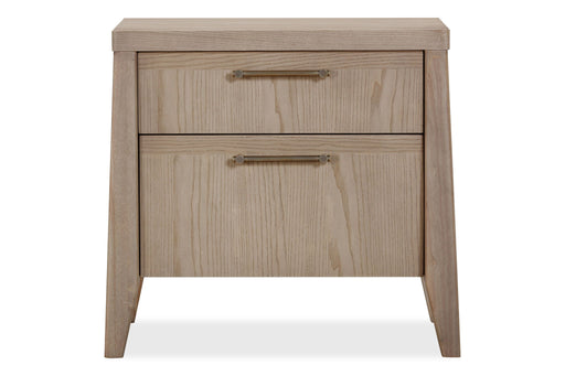 Sumire Two Drawer Ash Wood Nightstand in Ginger by Modus, showcasing sleek design and natural wood finish with two spacious drawers.