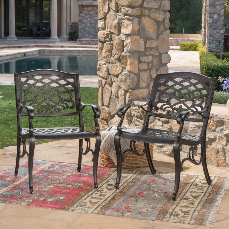 Luminea - Outdoor Aluminum Dining Chair With Scroll Design, Lattice Pattern And Cabriole Legs - Copper - R&R Furniture Gallery (Fountain Valley, CA)