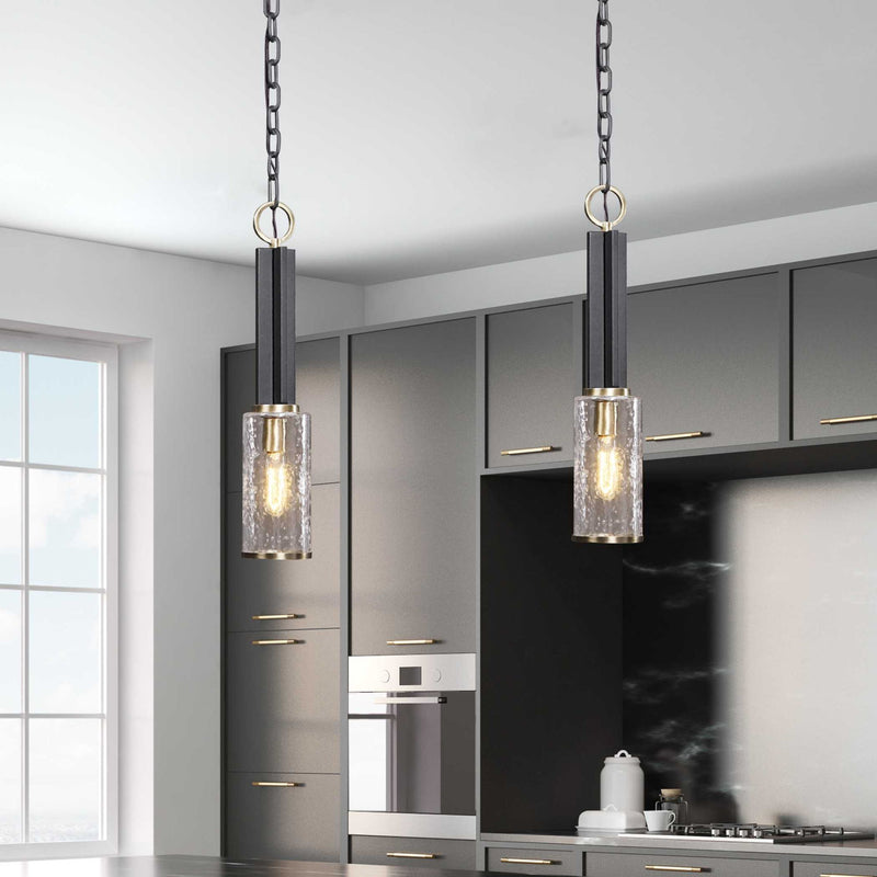 Uttermost Jarsdel 1 Light Industrial Mini Pendant in black, modern pendant lighting fixture with sleek design and metal finish.