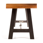 Outdoor teak and black backless dining bench from Noble House, designed for patio seating in outdoor spaces.