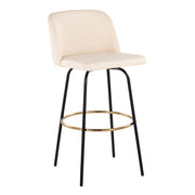 Set of two Lumi Source Toriano contemporary barstools with fixed height, swivel feature, and round footrest, modern seating for kitchen or bar.