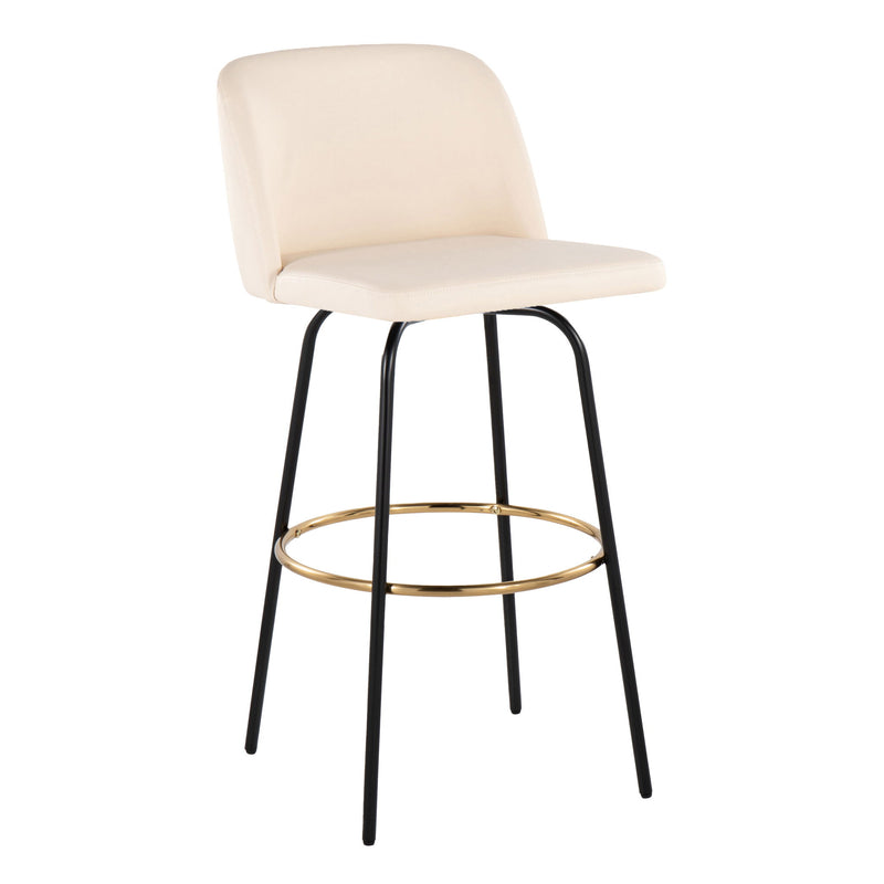 Set of two Lumi Source Toriano contemporary barstools with fixed height, swivel feature, and round footrest, modern seating for kitchen or bar.
