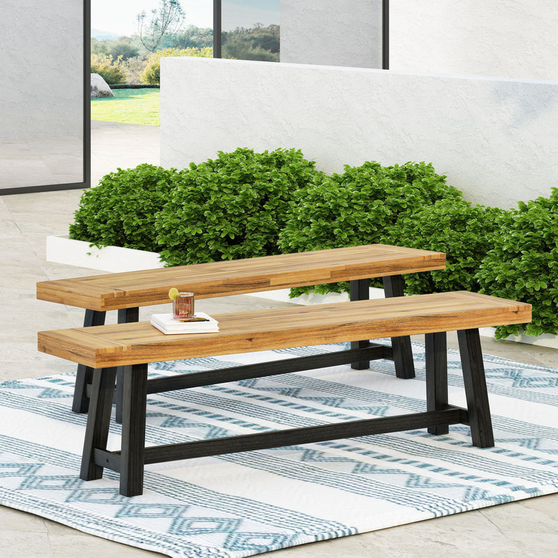 Noble House Cloud outdoor bench with acacia wood frame and slat panel design, perfect for garden or patio seating.