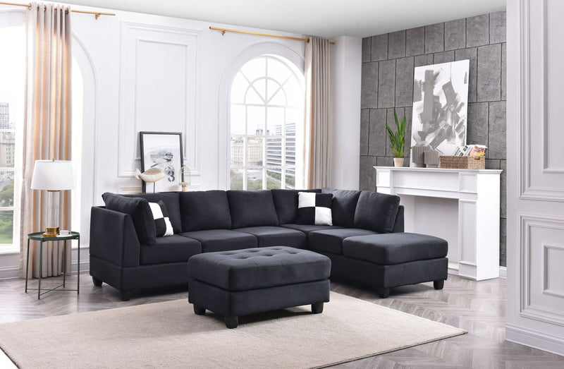 Glory Furniture Malone Comfort Sectional sofa with plush cushions and neutral fabric, showcased in a modern living room setting.