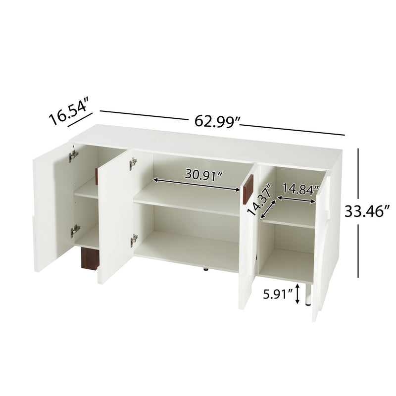 White Noble House sideboard buffet cabinet with four doors and adjustable shelves for wide storage.