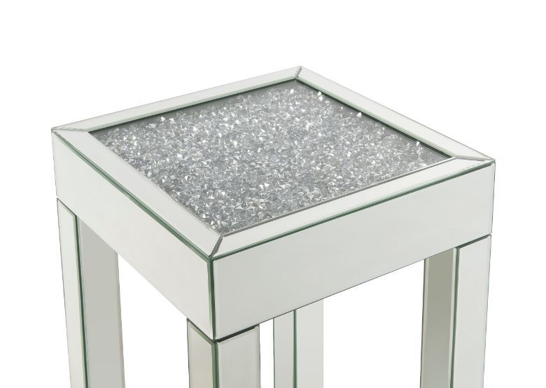 Noralie - 16" Square End Table With Glass Top - Mirrored & Faux Diamonds - R&R Furniture Gallery (Fountain Valley, CA)