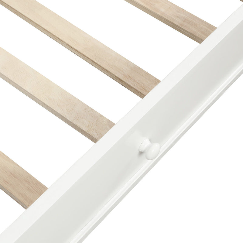 White DreamHaus twin size daybed with a matching twin size trundle, showcasing a sleek, modern design with clean lines.