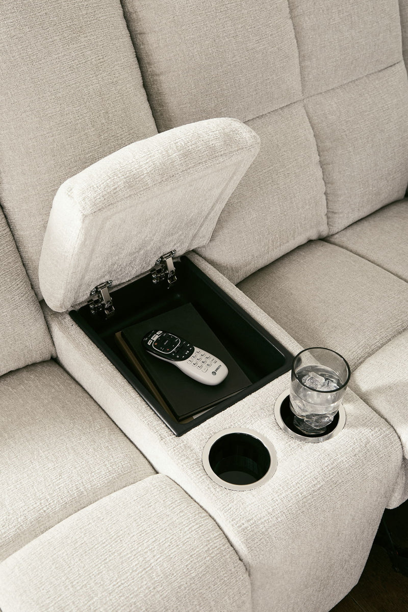 Orlen - Double Reclining Loveseat With Console - Winter - R&R Furniture Gallery (Fountain Valley, CA)