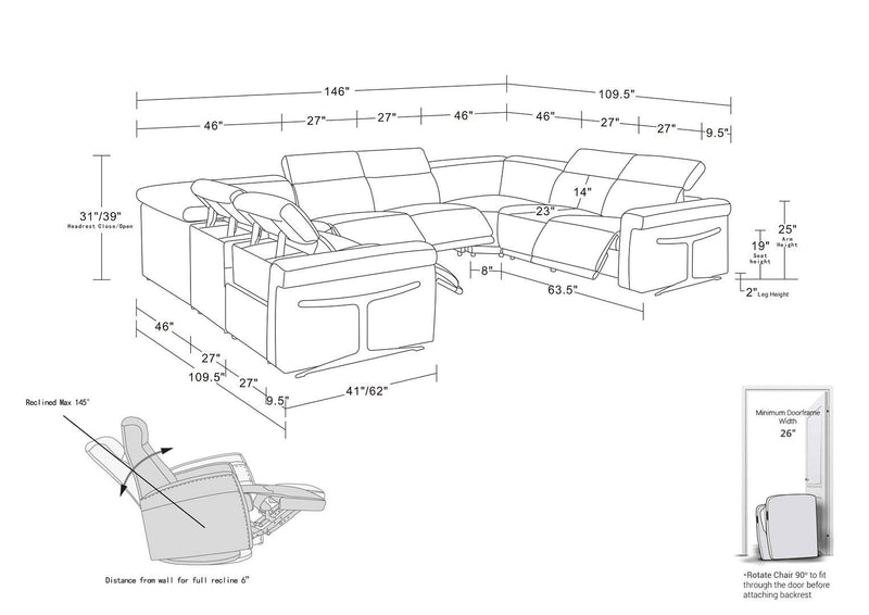 1126 - 8-Piece U-Shaped Sectional Sofa In With 4 Power Recliners & Power Headrests