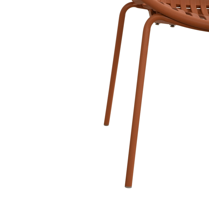 Pair of Noble House stackable outdoor chairs with breathable plastic backrests, set of two, ideal for patio or garden use.