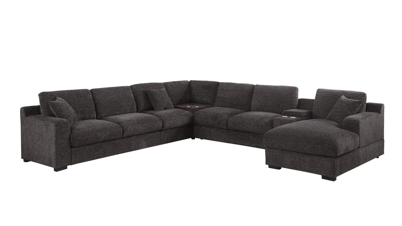 Celine - Corner Sectional Sofa With Right Facing Chaise, Cupholders, And Charging Ports - Gray - R&R Furniture Gallery (Fountain Valley, CA)