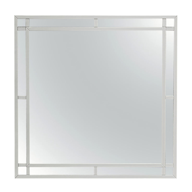 Silver Champagne Madison mirror by Glory Furniture showcasing a sleek, modern design with a reflective surface and elegant frame.