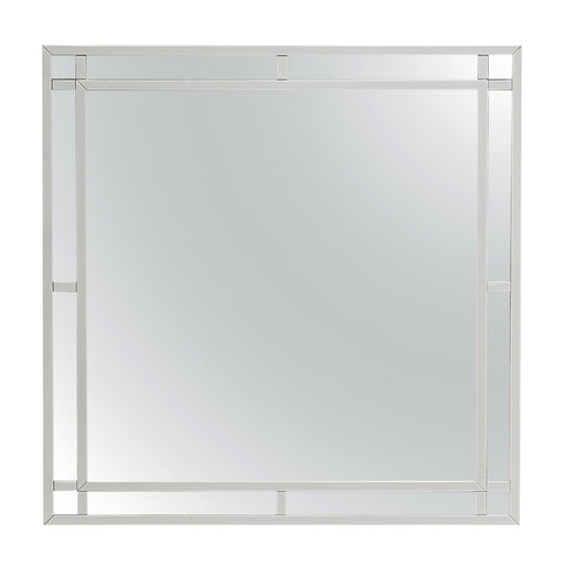 Silver Champagne Madison mirror by Glory Furniture showcasing a sleek, modern design with a reflective surface and elegant frame.