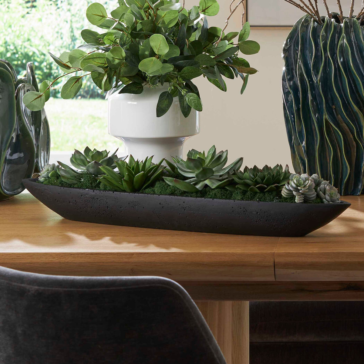 Verde - Succulent Centerpiece In Bowl - Black / Green