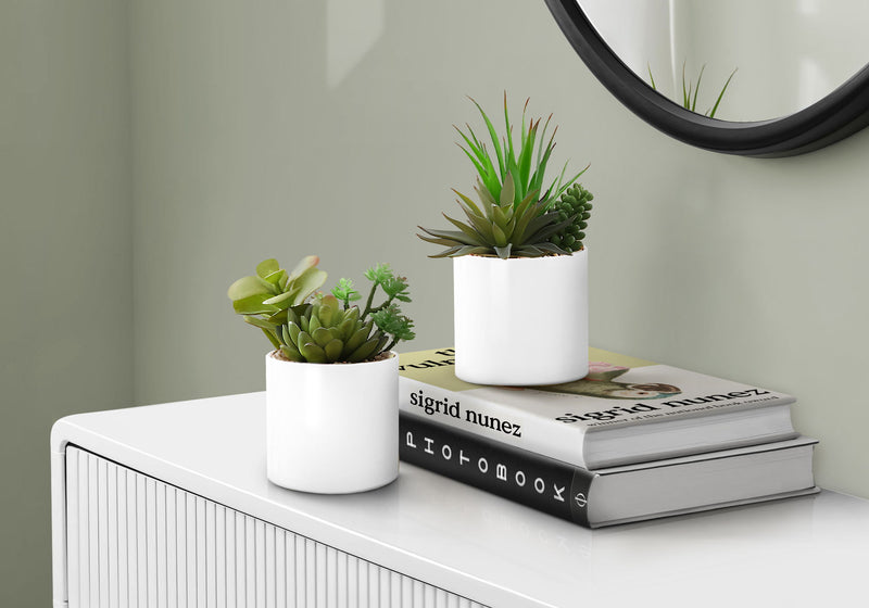 Set of 2 artificial succulent plants in stylish pots by 8th Street, perfect for home or office decor.