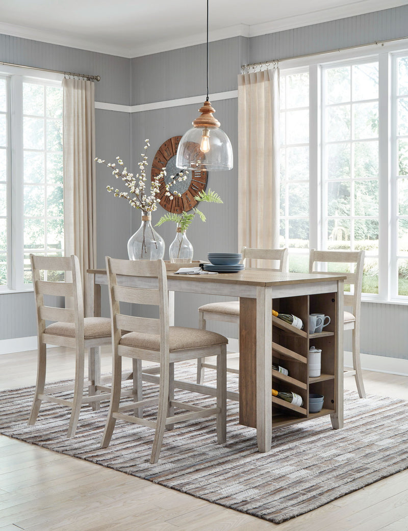 Skempton - Rectangular Counter Table With Storage - White - R&R Furniture Gallery (Fountain Valley, CA)