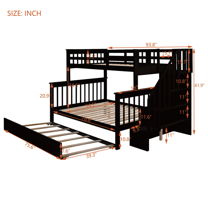 Bunk Bed With Twin Size Trundle, Storage And Guard Rail For Bedroom - R&R Furniture Gallery (Fountain Valley, CA)