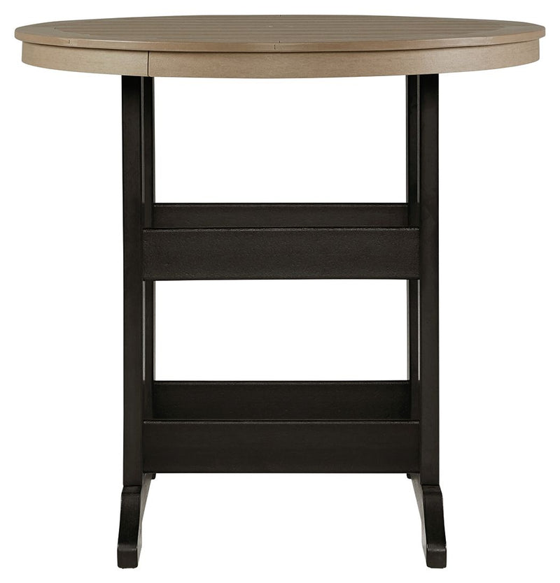 Fairen Trail - Round Bar Table w/Umb OPT - Black / Driftwood - R&R Furniture Gallery (Fountain Valley, CA)