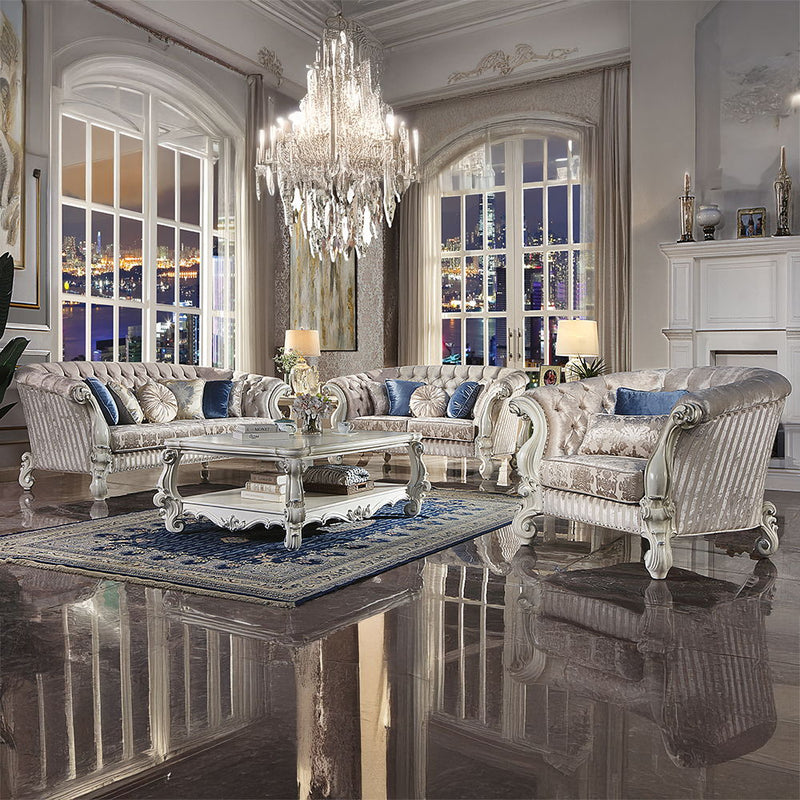 Versailles - Chair With 2 Pillows - Ivory Fabric & Bone White