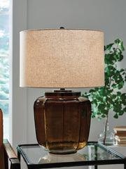Bainmore - Glass Table Lamp - Amber - R&R Furniture Gallery (Fountain Valley, CA)