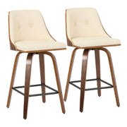 Set of two Lumi Source Gianna mid-century modern counter stools with wooden legs and upholstered seats.