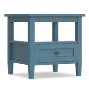 Handcrafted Warm Shaker coffee table by Simpli-Home with a smooth wooden surface and sturdy legs, ideal for living room decor.