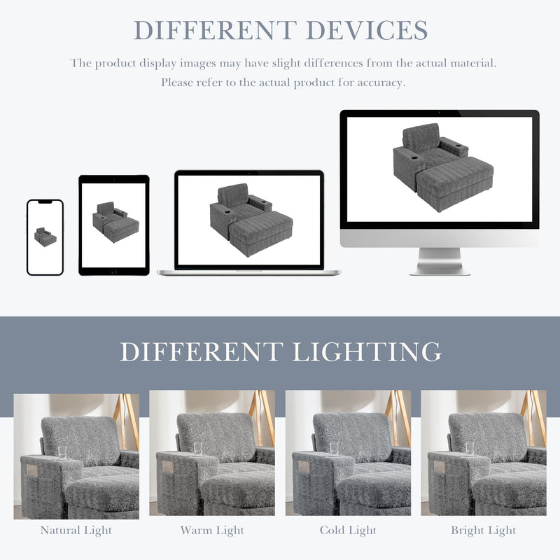 Oversized Chaise Lounge Indoor Rabbit Fur Sofa Bed With Storage Ottoman And Armrests Cup Holders With Deep Seat - R&R Furniture Gallery (Fountain Valley, CA)