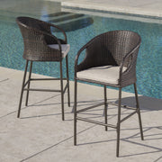 Outdoor 31" Rattan Barstools With Waterproof Cushions (Set of 2) - Multi Brown - R&R Furniture Gallery (Fountain Valley, CA)