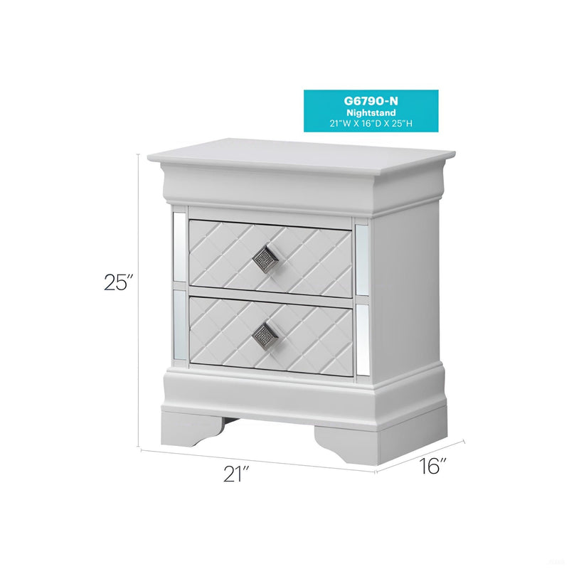 Silver Champagne accent nightstand by Glory Furniture with sleek modern design and smooth finish, perfect for bedroom decor.