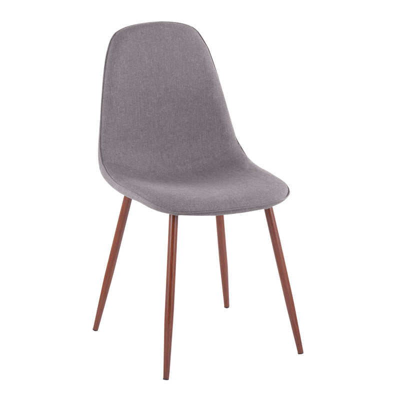 Set of two Pebble contemporary upholstered dining and accent chairs with walnut legs from Lumi Source, showcasing modern design and comfort.