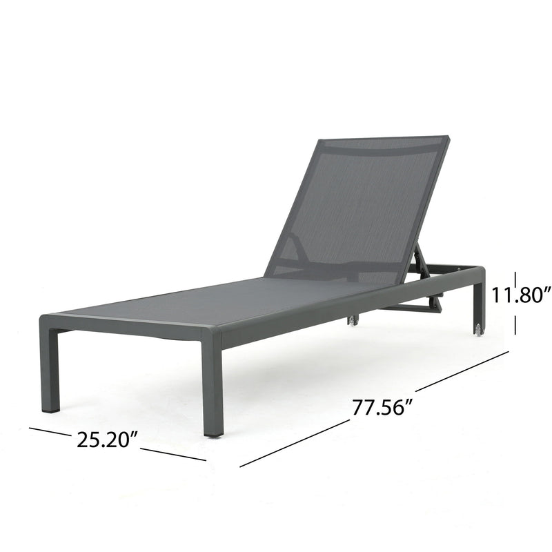 Noble House outdoor patio chaise lounge with five reclining positions, featuring a cushioned design for outdoor relaxation.