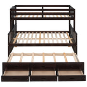 DreamHaus bunk bed with twin size trundle and built-in drawers, featuring a sturdy wooden frame and space-saving design.