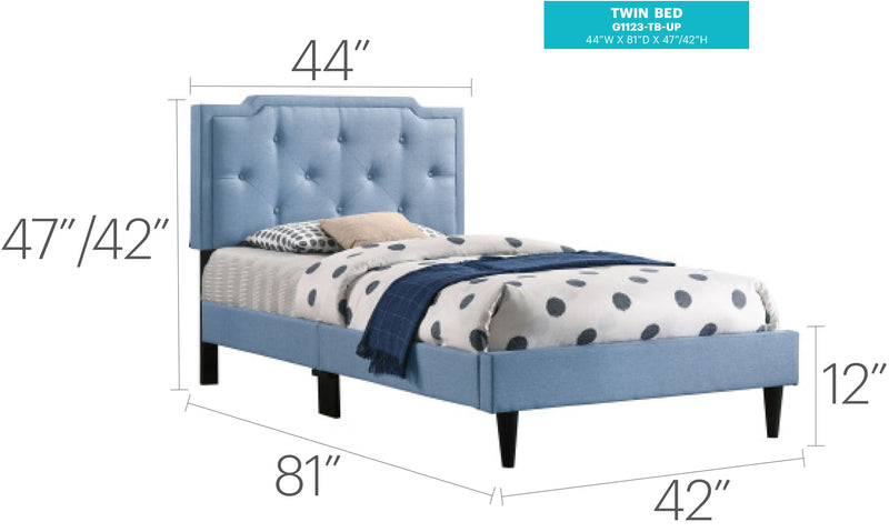 Button tufted upholstered bed from Glory Furniture, showcasing a cozy, elegant design with plush fabric and classic tufted headboard.