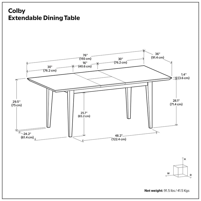 Contemporary Colby dining table by Simpli-Home with a sleek wooden surface and sturdy legs, perfect for modern dining rooms.