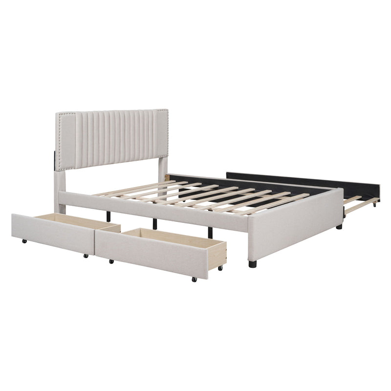 Upholstered Platform Bed With Drawers, Classic Headboard Design - R&R Furniture Gallery (Fountain Valley, CA)