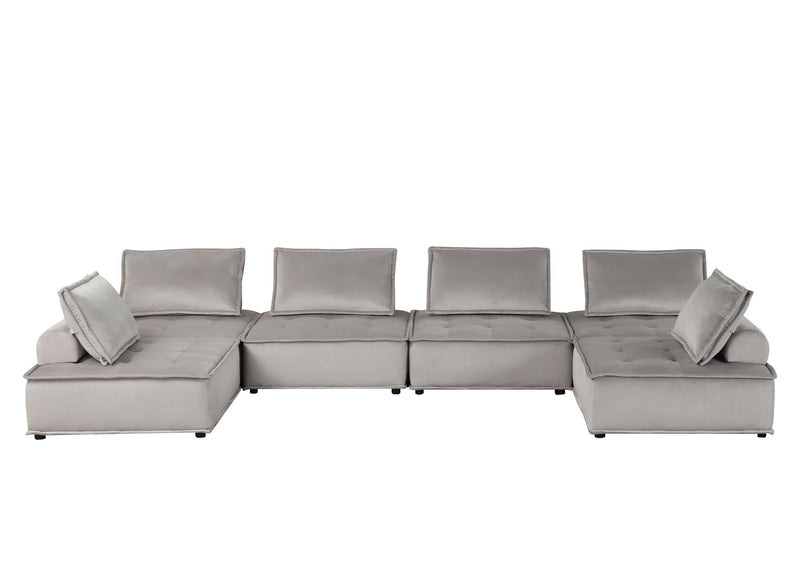 Lilola Home Anna stylish sectional sofa ottoman in neutral fabric, showcasing its plush cushioned surface and modern design.