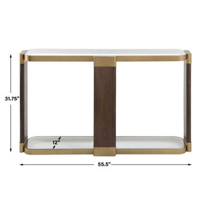 Ryles - Glass Console Table - Brass / Brown / Woodtone