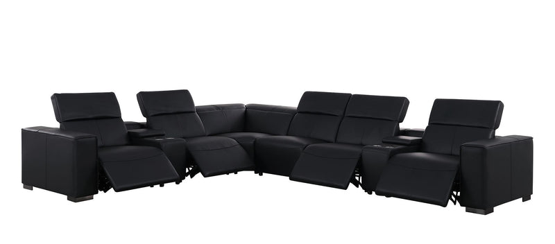 1208 - 8 Piece L Shaped Leather Sectional With 4 Power Recliners & Power Headrests